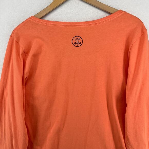 LIFE IS GOOD Shirt Womens L Get Lost Get Found Book Crusher Tee Cotton Orange - Picture 4 of 12